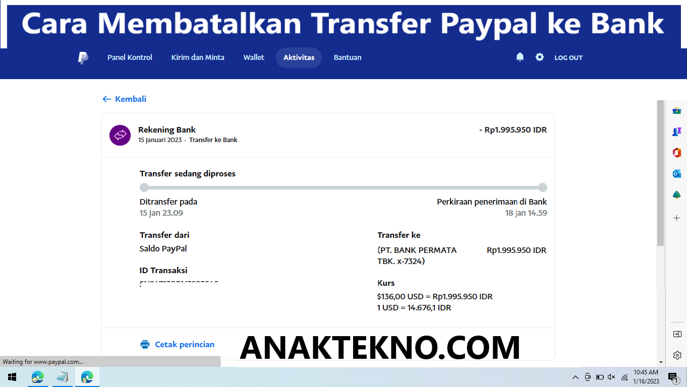 Cara Membatalkan Transfer Paypal ke Bank