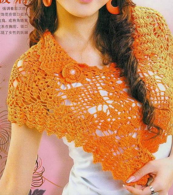 orange Crochet Poncho for Young Women