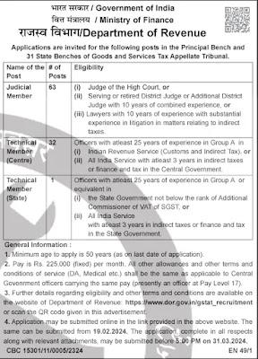 Department of Revenue Notification 2024 www.indgovtjobs.in