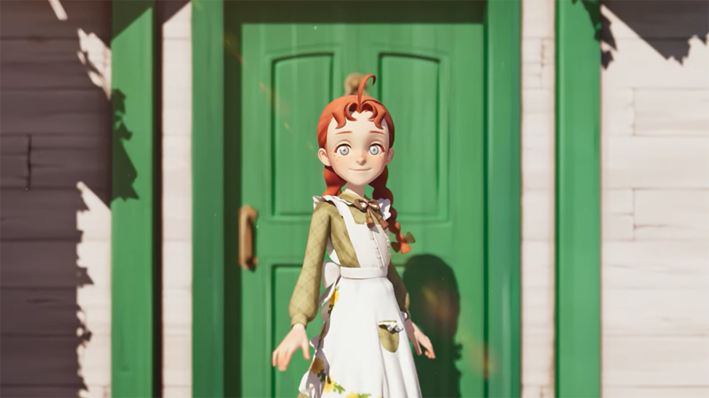 Screenshot from the Oh My Anne Mobile Game Trailer showing Anne Shirley at the door to Green Gables