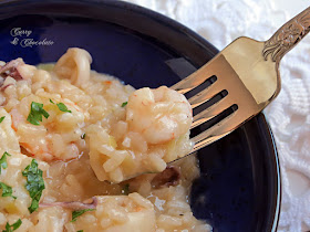 Falso risotto de chipirones y gambas - Fake risotto with squid and prawns 