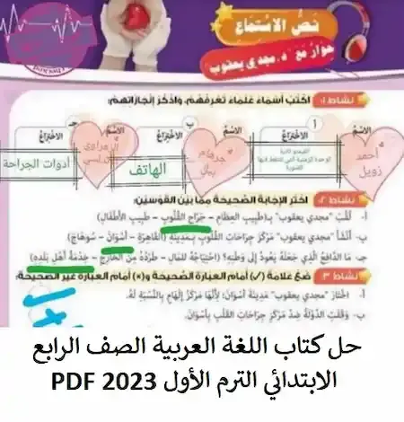 حل كتاب اللغة العربية الصف الرابع الابتدائي الترم الأول 2023 PDF