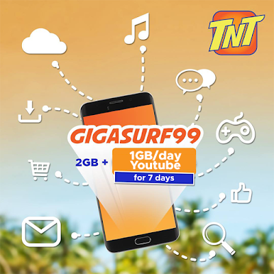 TNT GIGASURF 99 : 2GB Data + 1GB Free YouTube Everyday for 7 Days