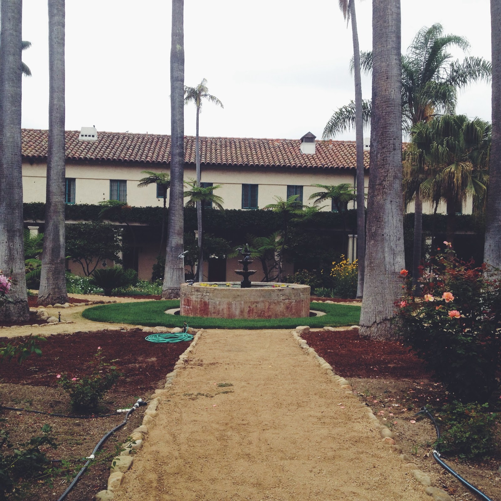 Old Santa Barbara Mission fountain in garden