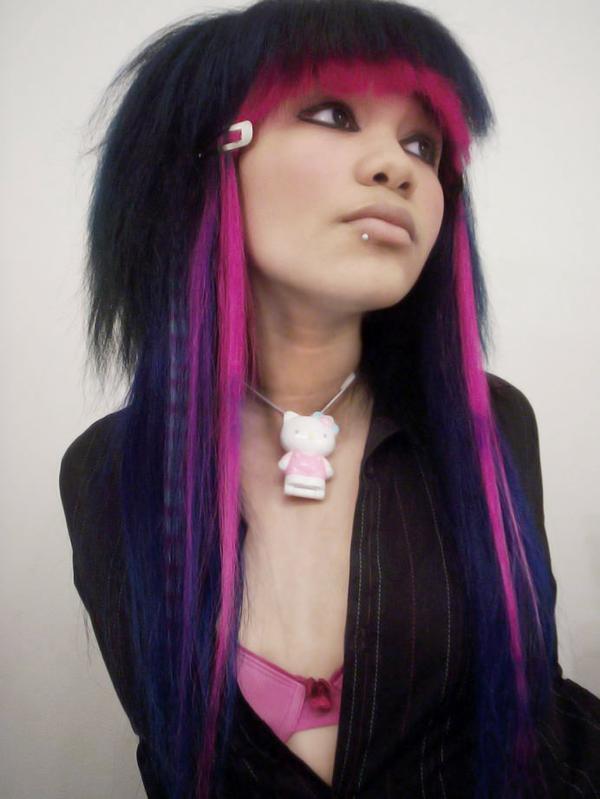 black and purple scene hair. Blue pink and purple hair is a