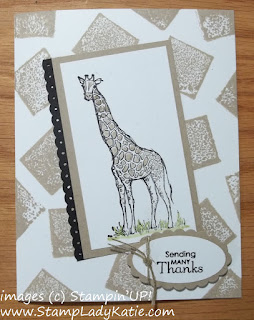 Acrylic block background stamping on a card with the giraffe from Stampin'UP!'s Zoo Review stamp set.