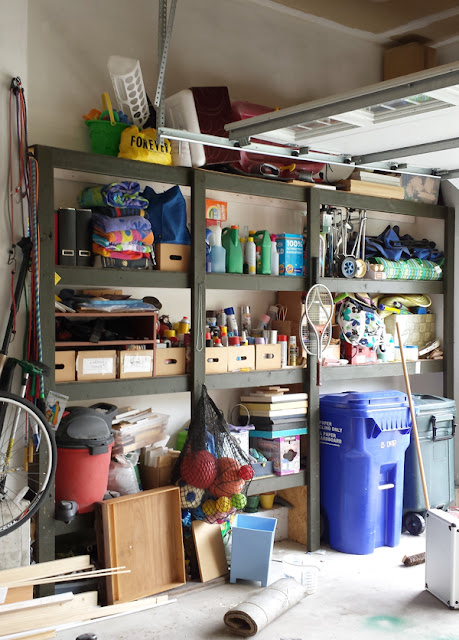 diy shelves in garage - in need of organization