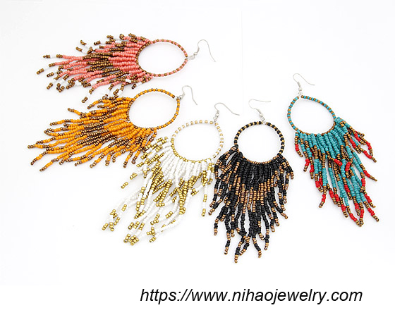 Occident fashion Bohemian style bead tassel earrings red