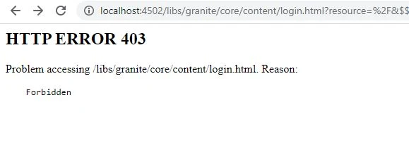 AEM login page forbidden error, http error 403