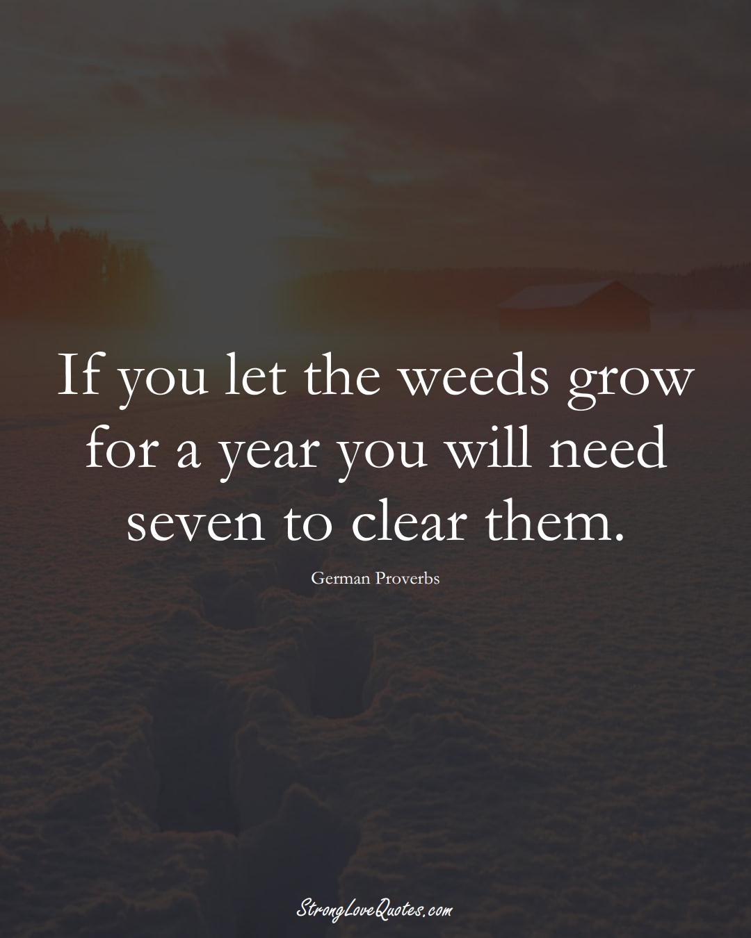 If you let the weeds grow for a year you will need seven to clear them. (German Sayings);  #EuropeanSayings