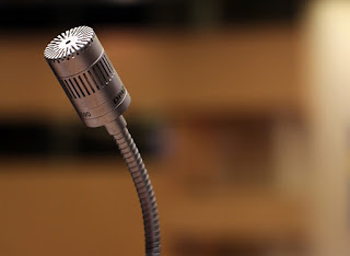 A microphone as you would find attached to a speaking lectern.