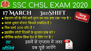 SSC CHSL Exam 2020 (17 March, 3rd Shift)