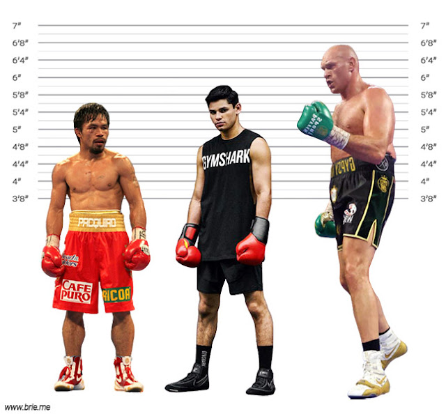 Ryan García height comparison with Manny Pacquiao and Tyson Fury