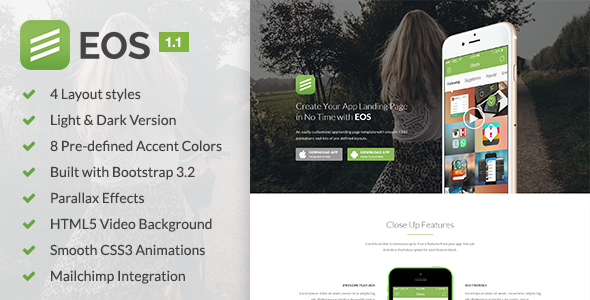 EOS v1.1 – A Responsive Bootstrap 3 App Landing Page