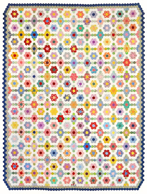 Mama's Garden, Hexie Quilt by Robin Atkins, hand pieced, embroidered, quilted