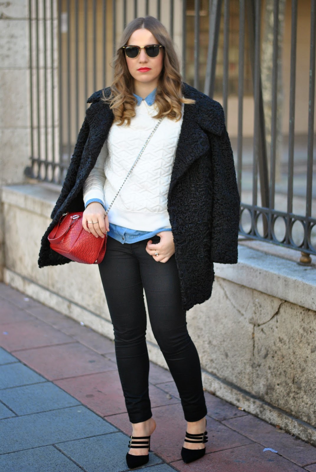 Denim shirt/Red Lips