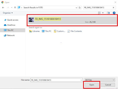 Cari dan klik fotonya. Jika sudah klik Open.