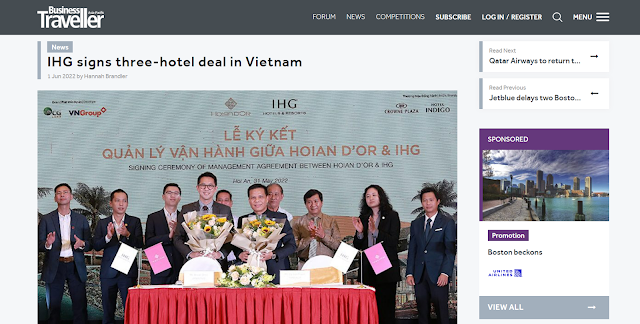 Thông tin về buổi kí kết của IHG tại Việt Nam trên Business Traveller