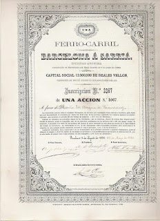share of the Ferro-Carril de Barcelona à Sarriá issued to the Duque of Rianzares