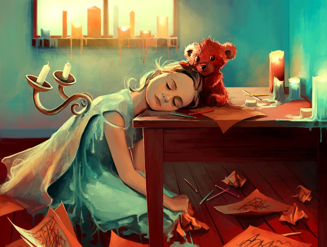 digital art girl,aquasixio,teddy bear