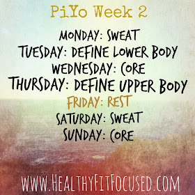 Piyo Week 2 Schedule, women's progress update and meal plan