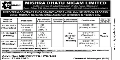 ITI Fitter,Welder and Electrician Job Opportunities in MIDHANI