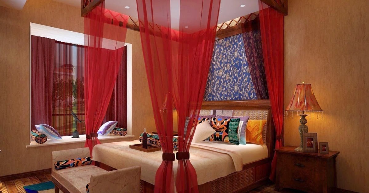  Romantic  red Four poster canopy bed Curtain  Designs