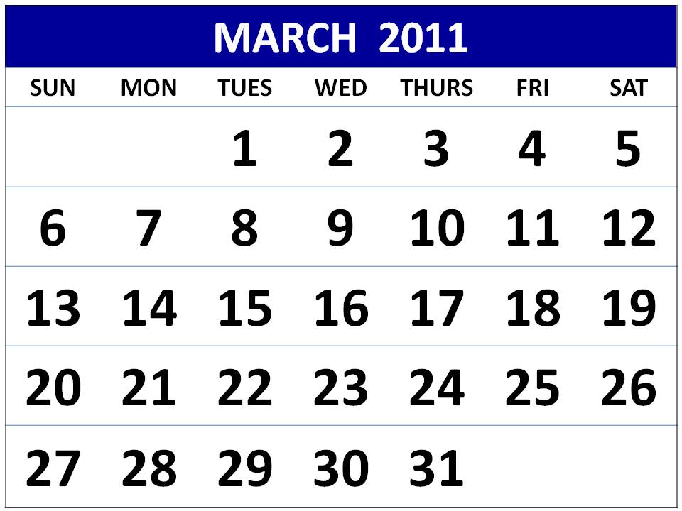 To download and print this Free Monthly Calendar 2011 March: