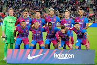 F. C. BARCELONA. Temporada 2021-22. Ter Stegen, Ferran Torres, Eric García, Ronald Araújo, Frenkie De Jong, Aubameyang. Memphis Depay, Dabu Alves, Dembélé, Gavi y Jordi Alba. F. C. BARCELONA 3 REAL CLUB CELTA DE VIGO 1 Martes 10/05/2022, 21:30 horas. Campeonato de Liga de 1ª División, jornada 36. Barcelona, Nou Camp, 55.899 espectadores. GOLES: 1-0: 30’, Memphis Depay. 2-0: 41’, Pierre-Emerick Aubameyang. 3-0: 48’. Pierre-Emerick Aubameyang. 3-1: 50’, Iago Aspas.