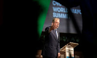 Former U.S. Vice President Al Gore speaks during the C40 World Mayors Summit at the Tivoli convention center in Copenhagen, Denmark October 10, 2019. (Credit: Ritzau Scanpix/Ida Guldbaek Arentsen via Reuters) Click to Enlarge.