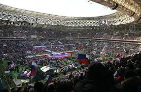 thousands gathered at Moscow’s main Luzhniki stadium