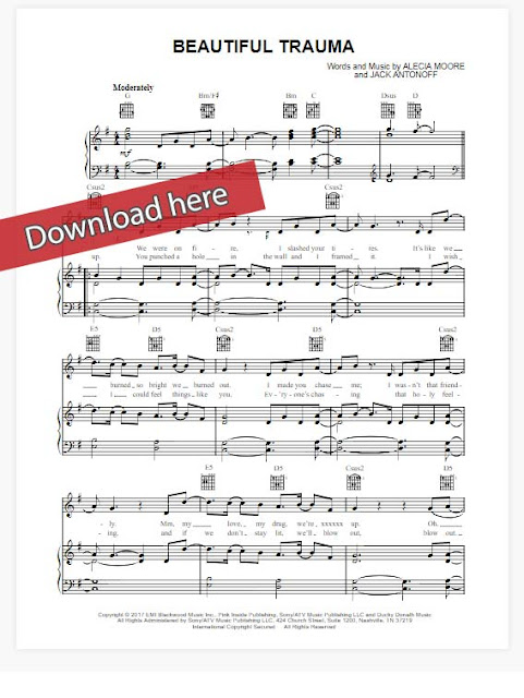 pink, beautiful trauma, piano sheet music notes, chords, download, klavier noten, akkorden, musik, transpose, how to play, guide, tutorial