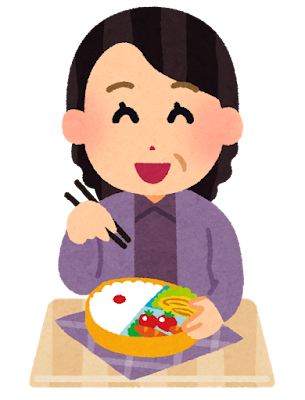 お弁当を食べるおばさんのイラスト