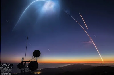 Photographer Joaquin Baldwin captured this spectacular image of SpaceX's Falcon 9 first stage returning to Earth.