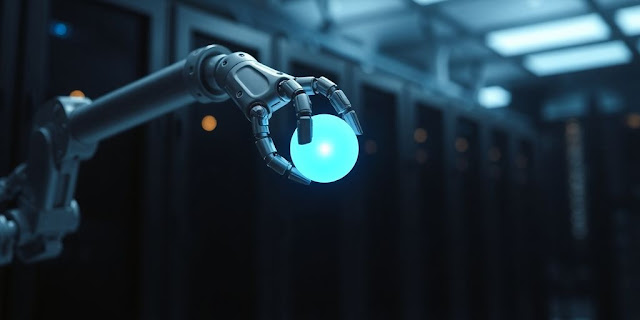 Robot arm and glowing Gemini logo.