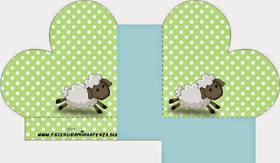 Sheep in Light Blue and Green Free Printable Heart Shaped Open Box. 