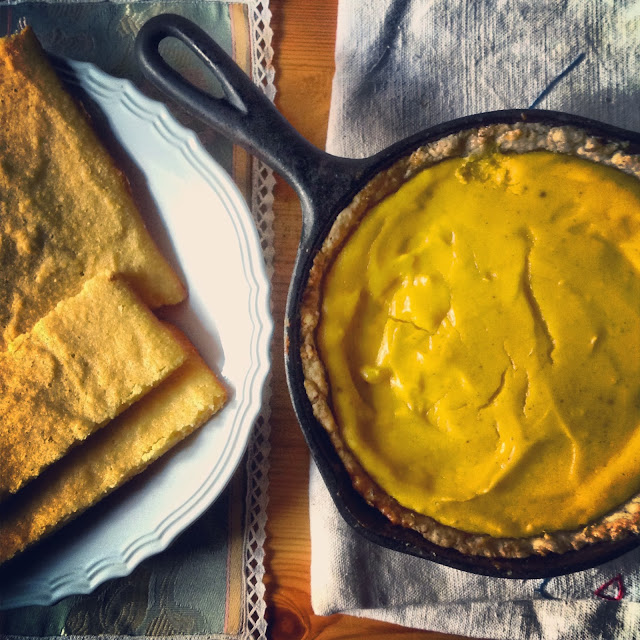 mascarpone pumpkin pie, polenta cornbread