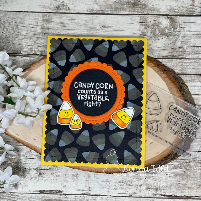 Candy Corn Card by Donna Idlet | Candy Corn Stamp Set, Candy Corn Stencil Set, Frames & Flags Die set and Circle Frames Die Set by Newton's Nook Designs #newtonsnook #handmade