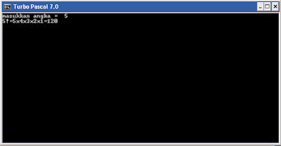 menampilkan bilangan faktorial k-N di turbo pascal