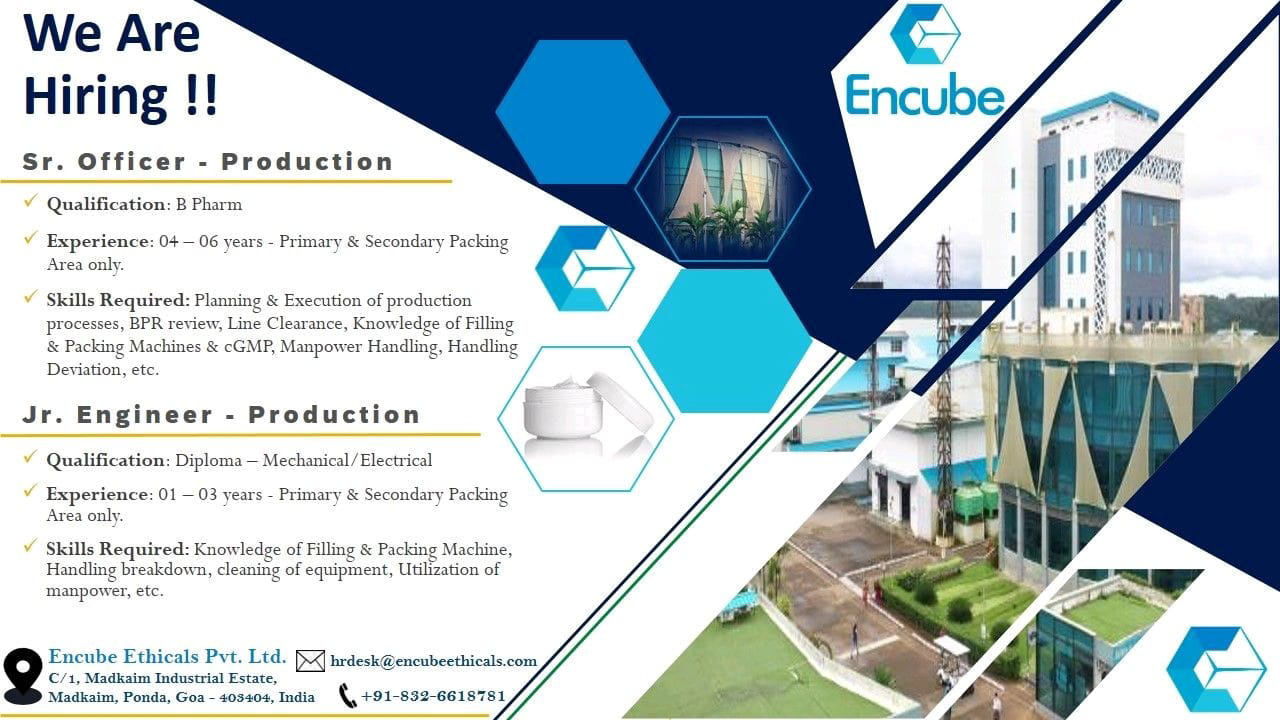 Job Available's for Encube Ethicals Pvt Ltd Job Vacancy for B Pharm/ Diploma/ Mechanical/ Electrical