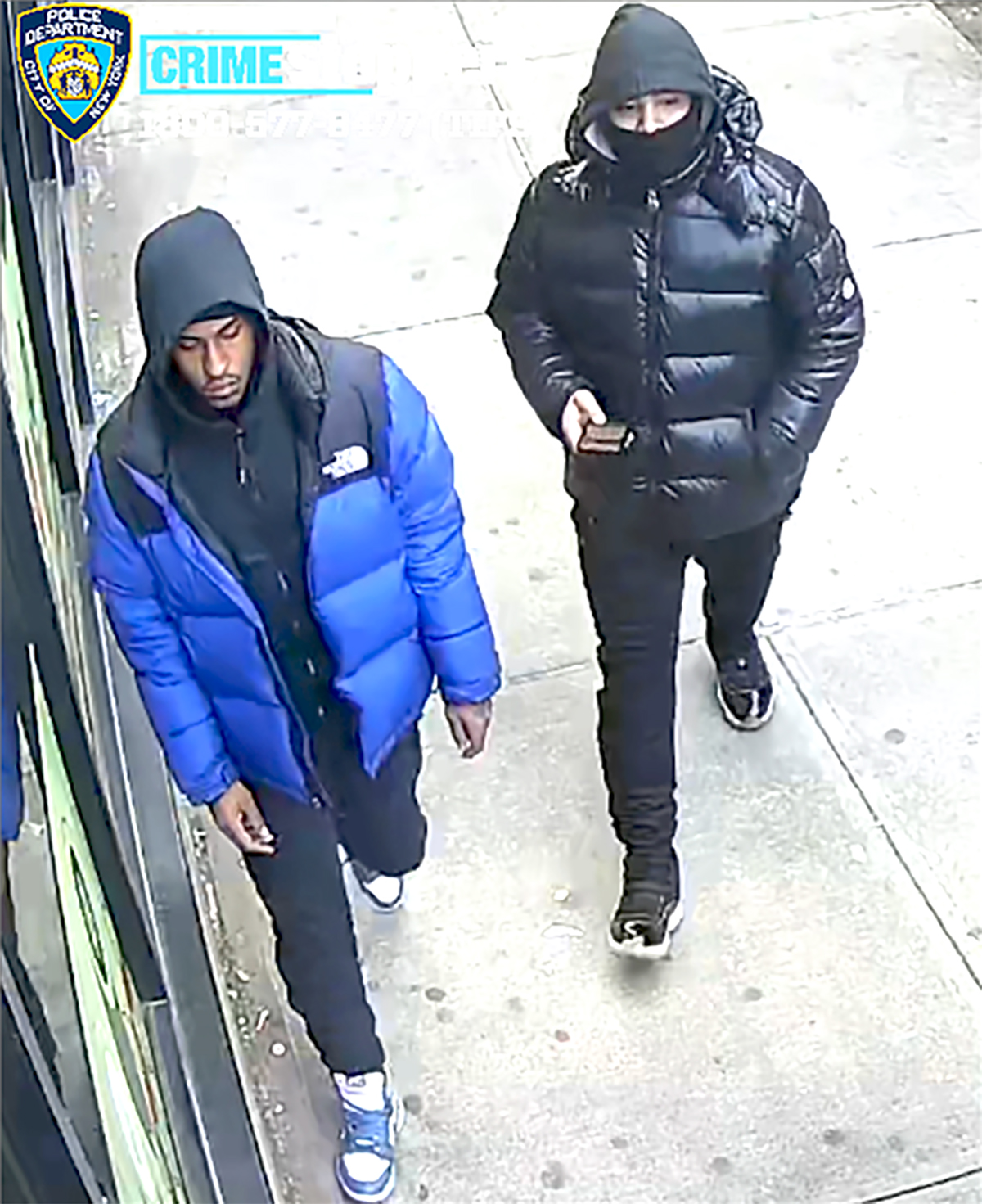 The NYPD is searching for these two men in connection with a double shooting on New Year's Day.