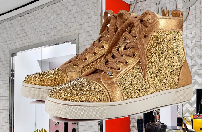 Chaussures-Louis-Louboutin-Homme-Sneakers-Strass-Swarovski-Golden