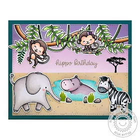 Sunny Studio Stamps: Tropical Scenes Savanna Safari Love Monkey Birthday Card by Anja Bytyqi
