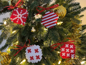Hama bead Christmas ornaments on the tree