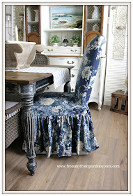 Seating-Slip Covers-Waverley-Ballad Bouquet-Parson Chairs-French Country Farmhouse Dining Room- From My Front Porch To Yours