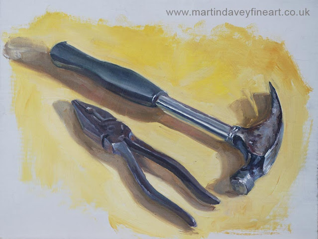 hammer and plier set still life painting Martin Davey