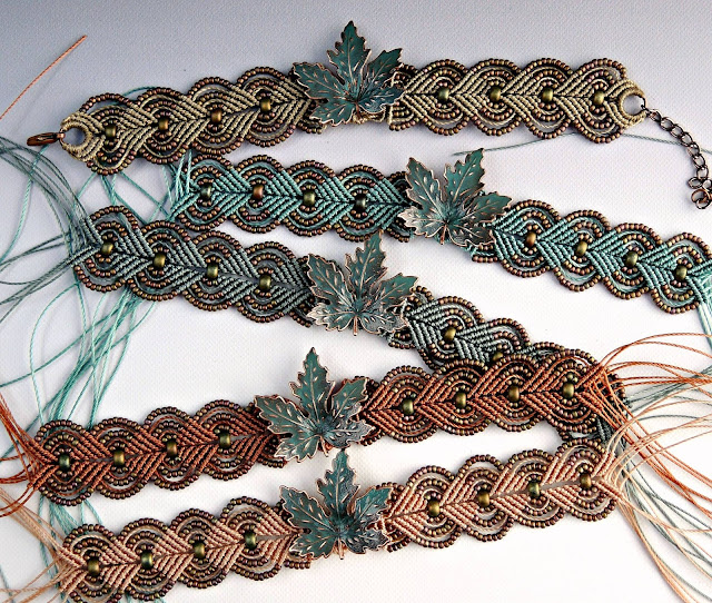 The colors of fall according to Sherri Stokey - featured in micro macrame bracelets.
