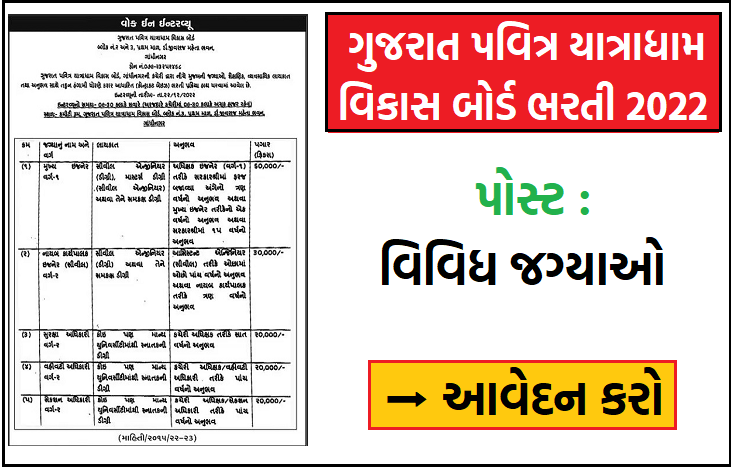 Gujarat Pavitra Vikas Yatradham Recruitment 2022 for Various Posts