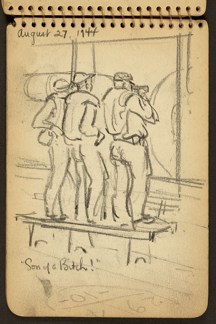 21-Year-Old WWII Soldier’s Sketchbooks Show War Through The Eyes Of An Architect - 'Son Of A Bitch!' I Remember Getting On The Deck And Here Were These Guys, And That's Just What They Were Saying, Son Of A Bitch!