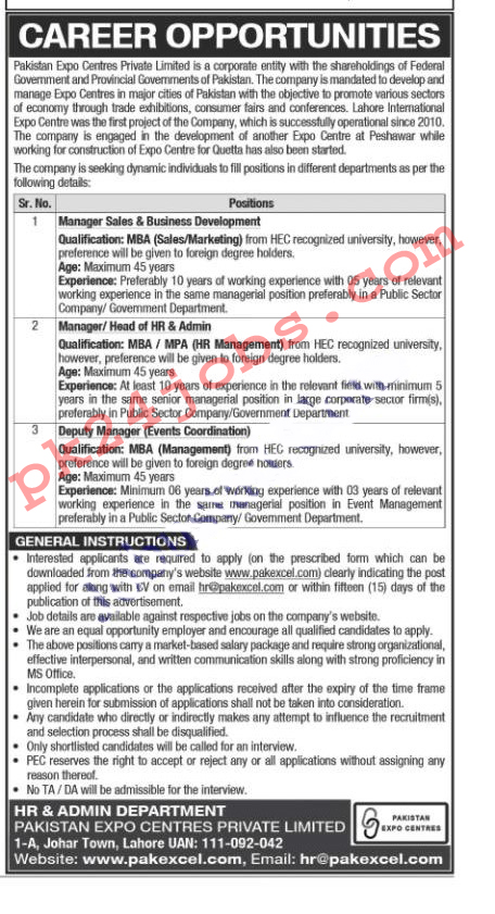 Pakistan Expo Center Jobs 2022 – Today Jobs 2022